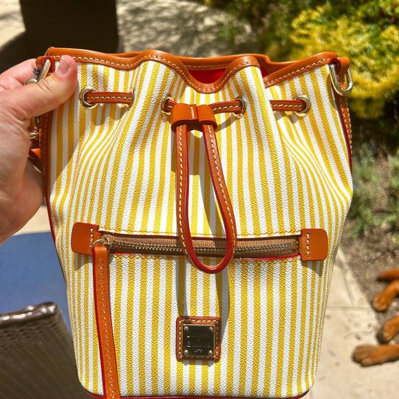 Dooney & Bourke Yellow Striped Small Drawstring Bucket Bag - Picture 1 of 7
